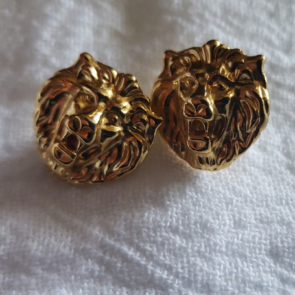 Gold Lion Head Earrings